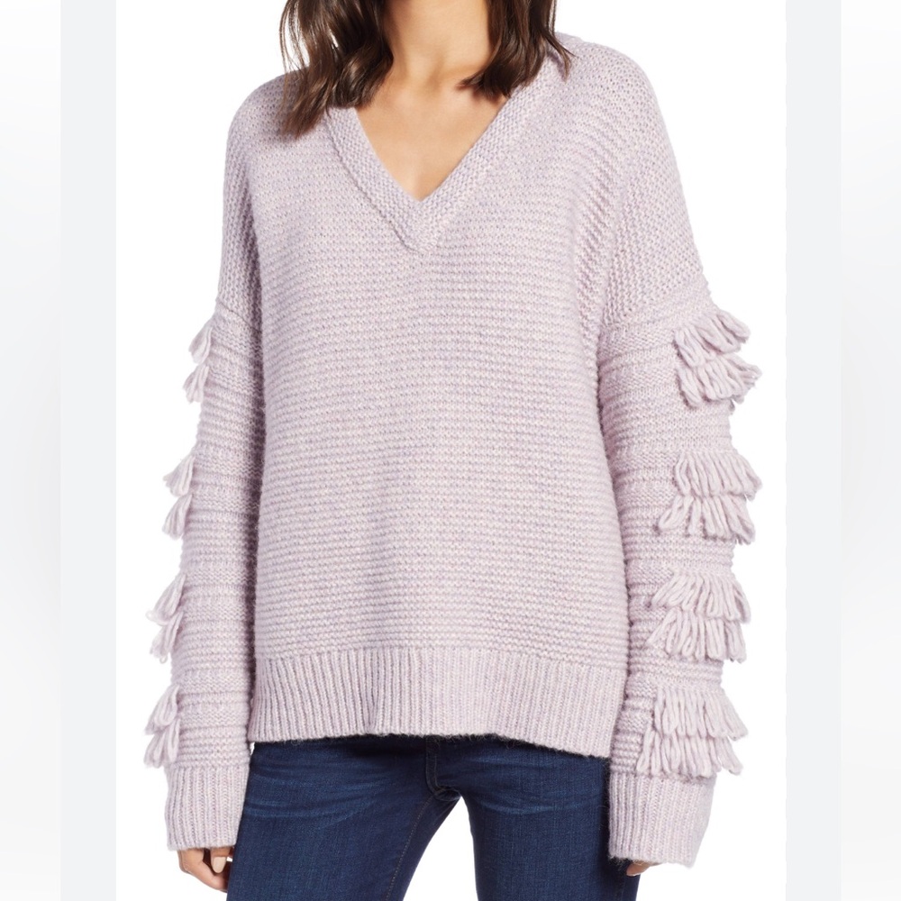 NWT Cozy lavender Madewell sweater fringe details on sleeves size M